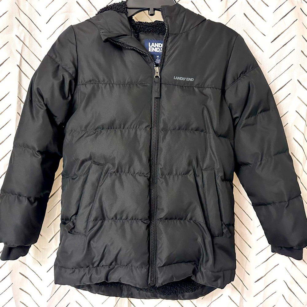 Lands’ End | Thermoplume Fleece Lined Hooded Jacket (Black) | Boys Size: M (8)
